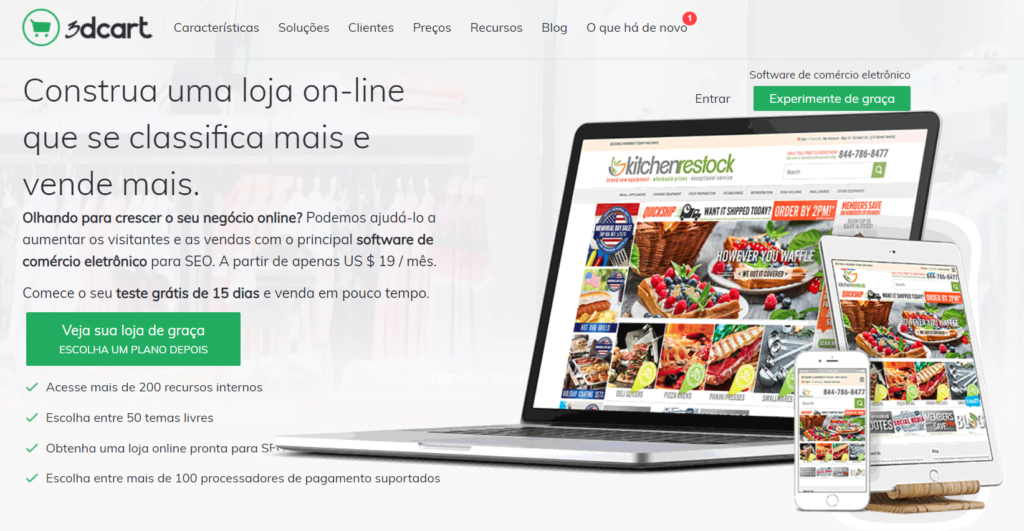 tela do 3dcart para representar se é a melhor plataforma de ecommerce em 2019