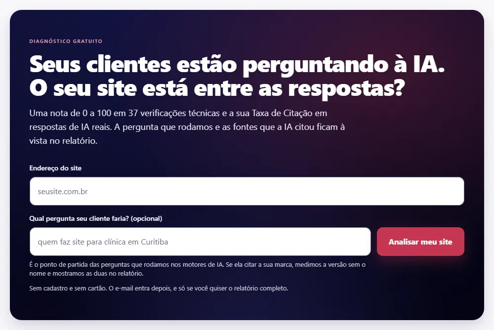 aiscore: monitoramento de seo para ia aiscore analisando preparação técnica e citações de um site em respostas de ia