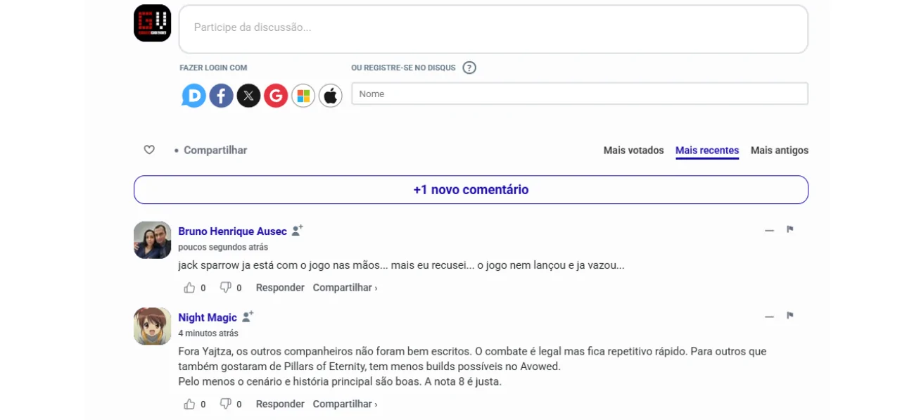 sistemas de comentários para site de notícias